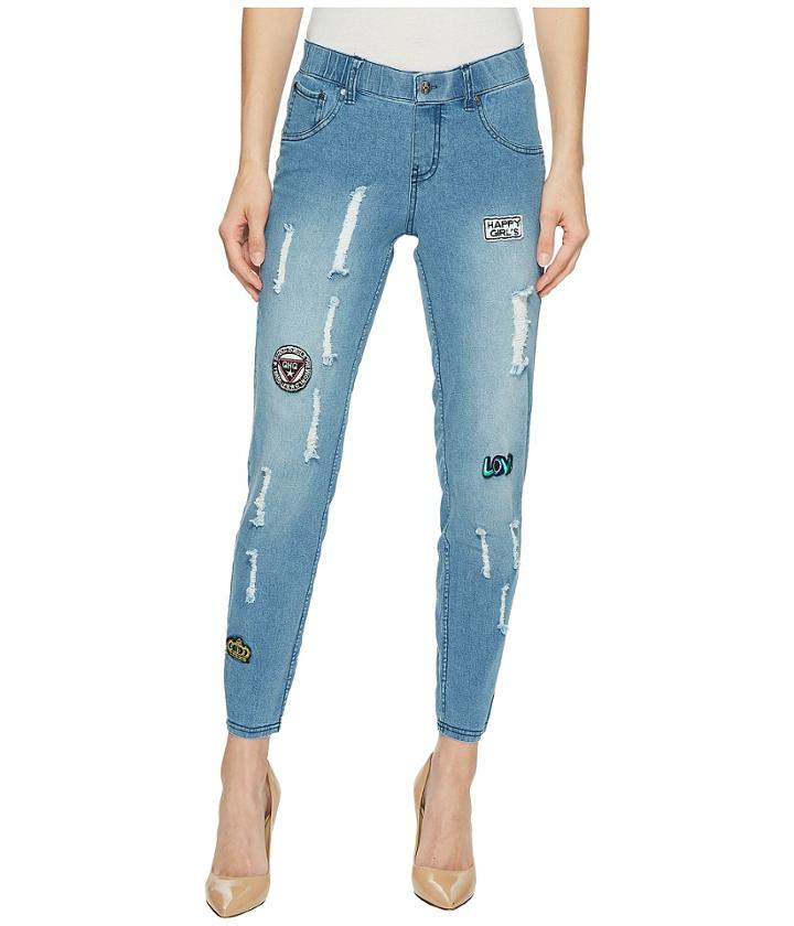 Hue Patched Distressed Denim Skimmer (vintage Wash) Women's Casual Pants