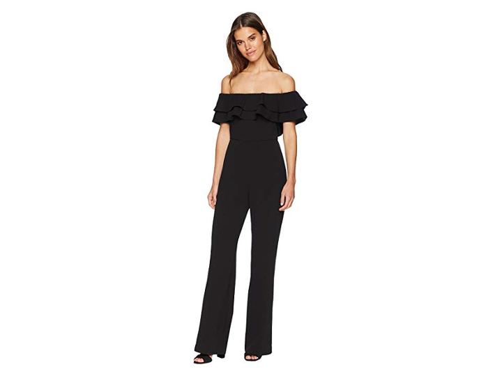Catherine Catherine Malandrino Lelio Ruffle Top Off The Shoulder Jumpsuit (black) Women's Jumpsuit & Rompers One Piece