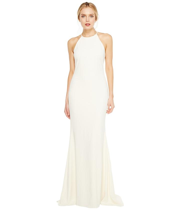 Badgley Mischka Racerback Stretch Crepe Halter Gown (ivory) Women's Dress