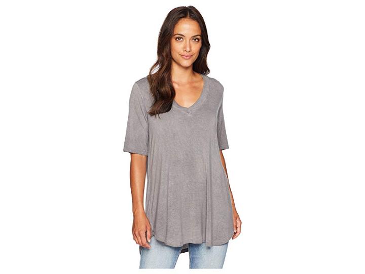 American Rose Ally V-neck Short Sleeve Top (charcoal) Women's Clothing