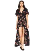Angie Short Sleeve Long Romper (black) Women's Jumpsuit & Rompers One Piece