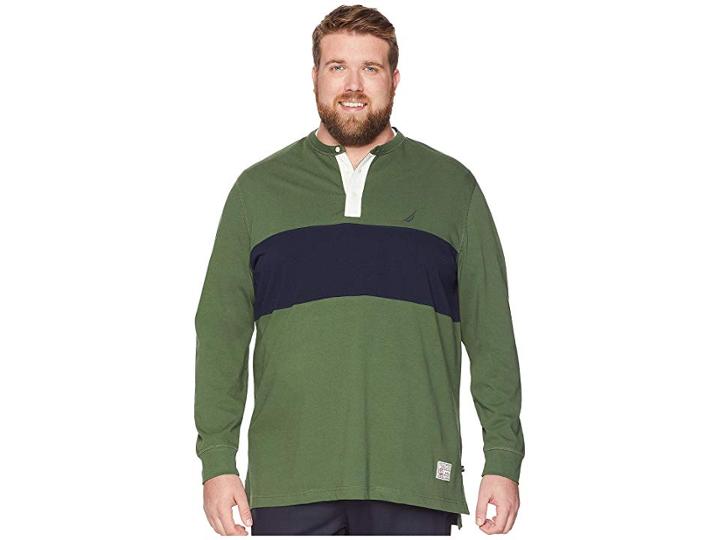 Nautica Big & Tall Big Tall Woven Collar Rugby (pine Forest) Men's Long Sleeve Pullover