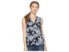 Vince Camuto Specialty Size Petite Sleeveless Exotic Woodblock Floral V-neck Blouse (rich Black) Women's Clothing