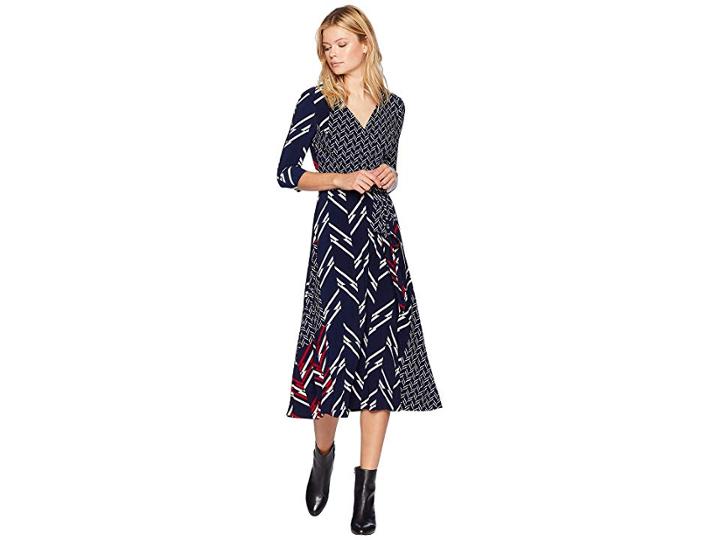 Lauren Ralph Lauren B710p-poretta Abstract-carlyn (lighthouse Navy/red/parchment) Women's Dress