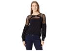 Cece Long Sleeve Mix Media Puffed Top (rich Black) Women's Clothing