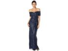 Adrianna Papell Off Shoulder All Over Sequin Embroidery Column Gown (midnight) Women's Dress