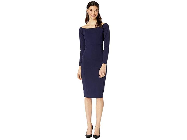 Bebe Back Zip Boat Neck Midi Dress (navy) Women's Dress