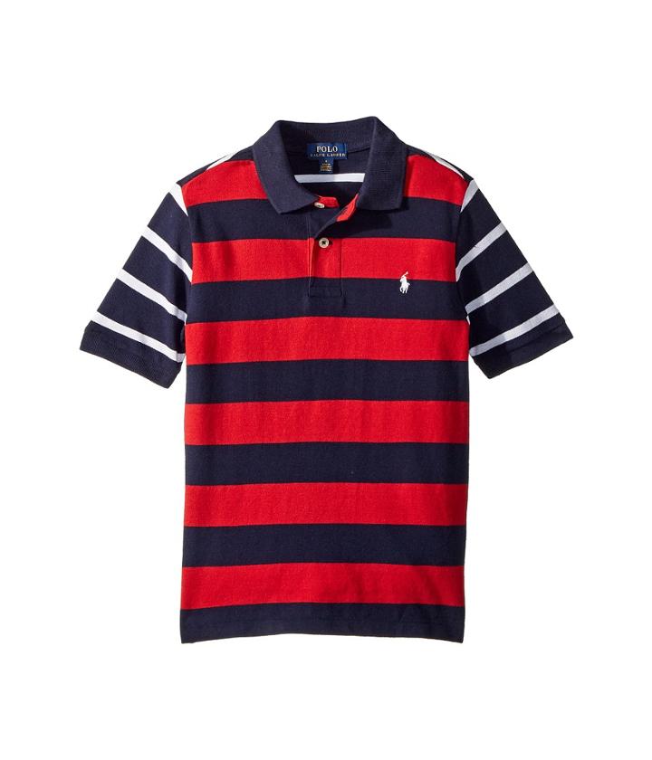 Polo Ralph Lauren Kids Striped Cotton Mesh Polo Shirt (little Kids/big Kids) (rl2000 Red Multi) Boy's Short Sleeve Pullover