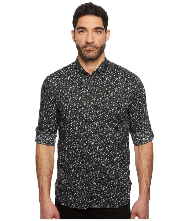 John Varvatos Star U.s.a. Button Down Long Sleeve Roll-up W/ Single Pocket W530u1b (charcoal) Men's Clothing