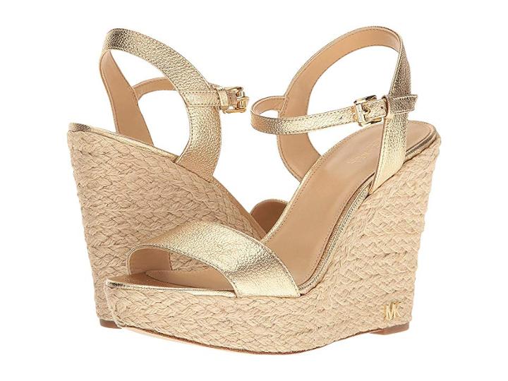 Michael Michael Kors Jill Wedge (pale Gold Pebble Metallic) Women's Shoes
