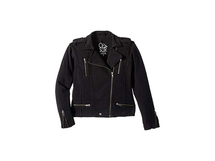 Chaser Kids Super Soft Cotton Fleece Moto Jacket W/ Zipper Details (little Kids/big Kids) (true Black) Girl's Coat