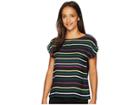 Vince Camuto Specialty Size Petite Extended Shoulder Paradise Multi Stripe Blouse (rich Black) Women's Clothing