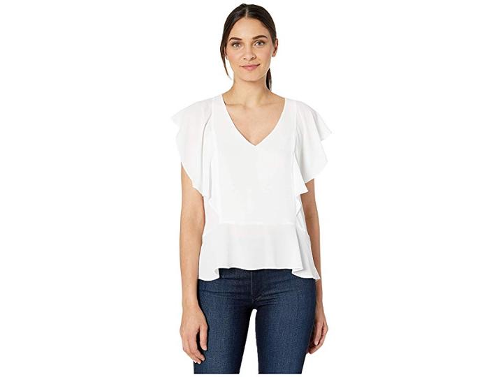 Bcbgmaxazria V-neck Sleeveless Woven Top (optic White) Women's Blouse