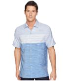 Tommy Bahama Agua Azul Stripe Camp Shirt (santorini Blue) Men's Clothing