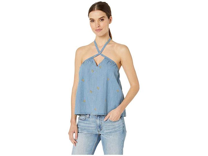Juicy Couture Banana Print Chambray Top (mojave Wash) Women's Clothing