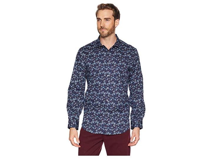 Perry Ellis Stretch Multicolor Floral Print Shirt (winetasting) Men's Long Sleeve Button Up