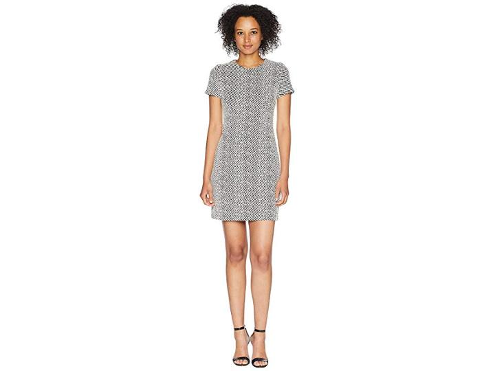 Calvin Klein Short Sleeve Ponte T-shirt Body Dress Cd8p28qq (black/cream) Women's Dress