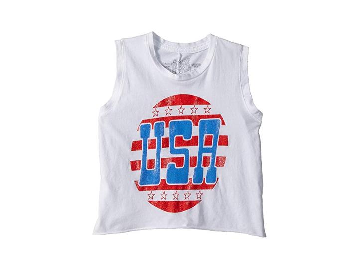 The Original Retro Brand Kids Sleeveless Crop Usa Tank Top (big Kids) (white) Girl's Sleeveless