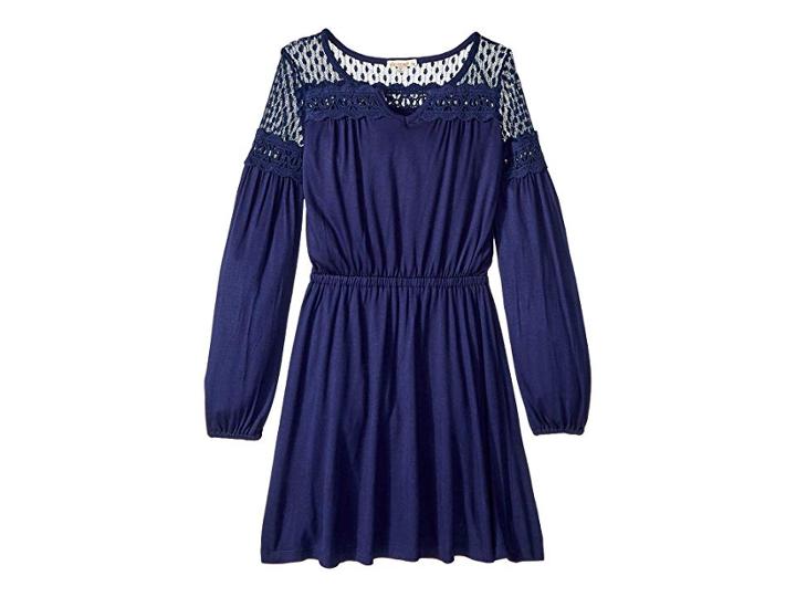 Ella Moss Girl Midi Dress With Mesh Trim (big Kids) (navy) Girl's Dress