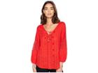 Michael Stars Braided Stripe With Lace Boho Top (salsa) Women's Clothing