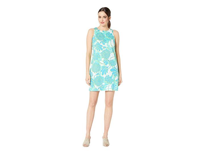 London Times Geo Peonies Cotton Shift (mint/turquoise) Women's Dress