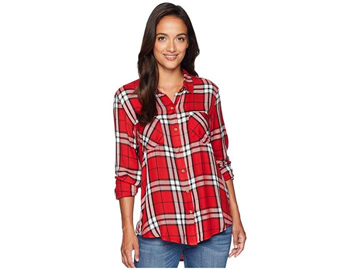 Lucky Brand Boyfriend Plaid Shirt (red Multi) Women's Long Sleeve Button Up