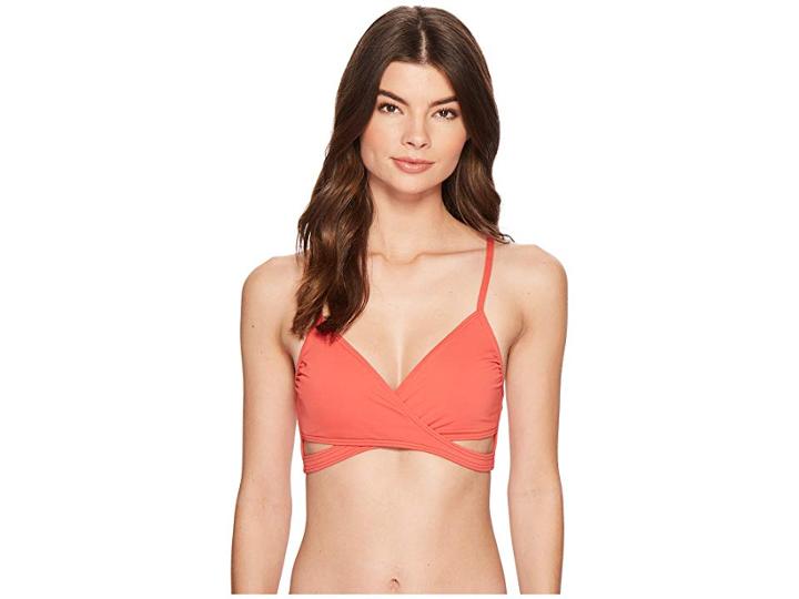 Vince Camuto Riviera Solids Wrap Bikini Top W/ Removable Soft Cups (papaya) Women's Swimwear