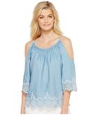 Karen Kane Embroidered Cold Shoulder Top (chambray) Women's Clothing