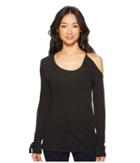Lanston Cold Shoulder Tie Long Sleeve Top (black) Women's Long Sleeve Pullover