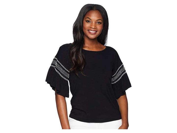 Vince Camuto Drop Shoulder Smocked Ruffle Sleeve Top (rich Black) Women's Blouse