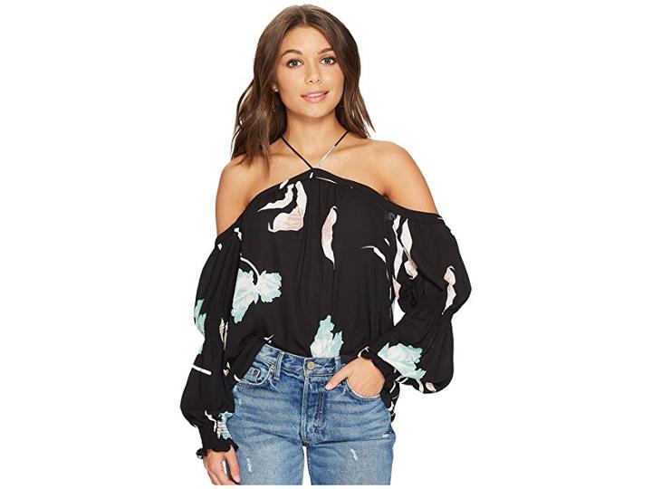 1.state Long Sleeve High Neck Blouse With Smocked Sleeves (mint Leaf) Women's Blouse
