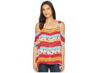 Cruel Printed Rayon Cold Shoulder Top (multicolored) Women's Clothing