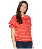 Kensie Lightweight Cotton Slub Stripe Top Ks5k3647 (red Pepper Combo) Women's Clothing