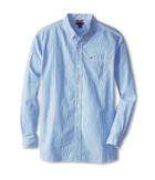 Tommy Hilfiger Kids Tommy Stripe Shirt (big Kids) (strong Blue) Boy's Long Sleeve Button Up