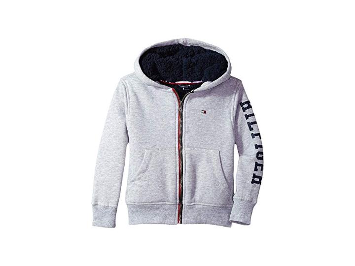 Tommy Hilfiger Kids Sherpa Lining Full Zip Hoodie (toddler/little Kids) (grey Heather) Boy's Sweatshirt