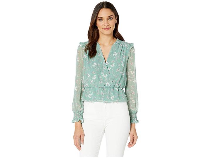 Wayf Harrison Crossover Blouse (sage Floral) Women's Blouse