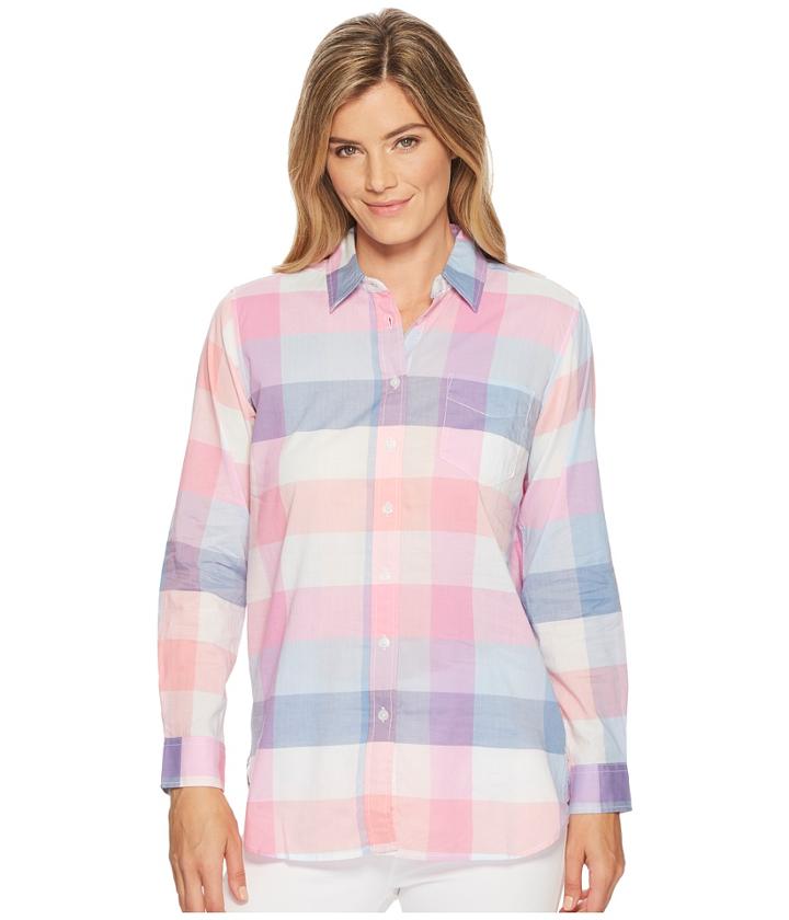 Joules Laurel Cotton Longline Shirt (pink/blue Check) Women's Clothing