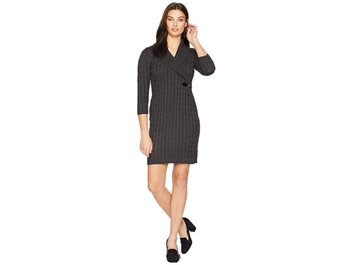 Calvin Klein Cable Knit Sweater Dress With Side Buckle Cd8w1cbz (charcoal) Women's Dress
