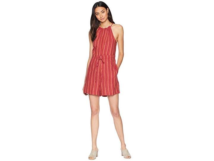 Bcbgeneration Paper Bag Waist Romper (red Multi) Women's Jumpsuit & Rompers One Piece