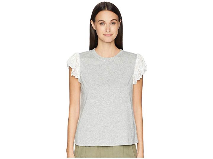 Rebecca Taylor Sleeveless Samira Embroidery Jersey Top (grey Heather) Women's Clothing