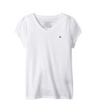Tommy Hilfiger Kids Signature V-neck Tee (big Kids) (white) Girl's T Shirt