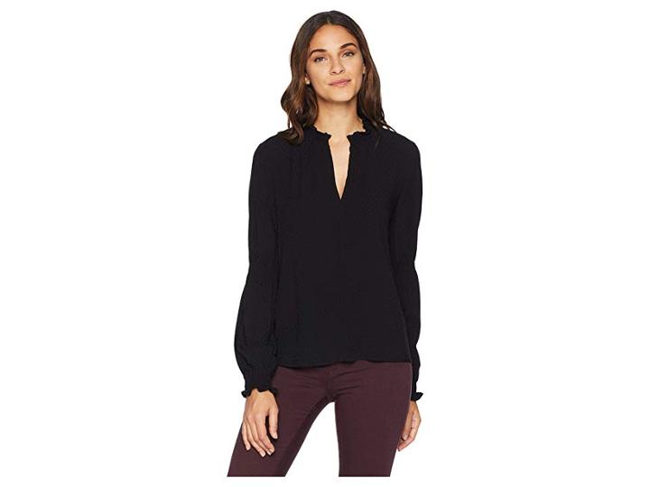 1.state Split-neck Foulard Dobby Top W/ Smocking (rich Black) Women's Clothing