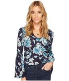 Lucky Brand Bell Sleeve Top (blue Multi) Women's Long Sleeve Pullover