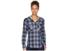 Columbia Collegiate Times Twotm Hooded Long Sleeve Shirt (ill/collegiate Navy Check) Women's Long Sleeve Button Up