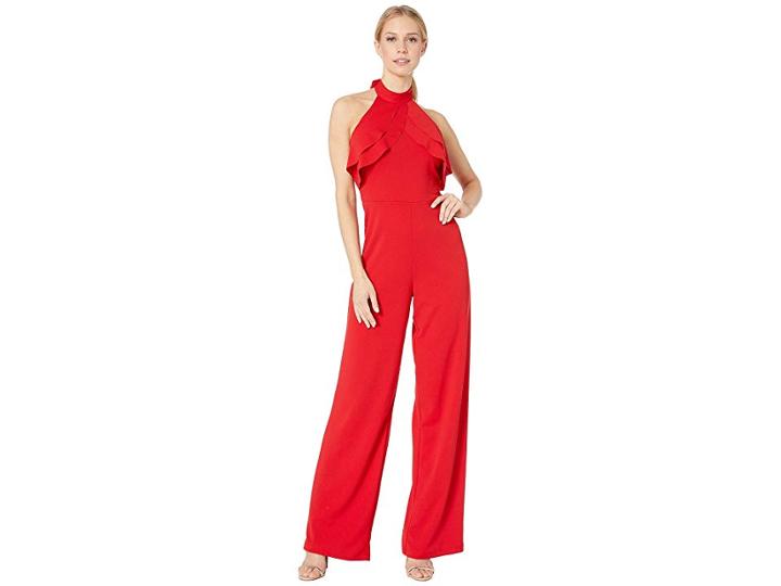 Bebe Ruffle Halter Neck Jumpsuit (red) Women's Jumpsuit & Rompers One Piece