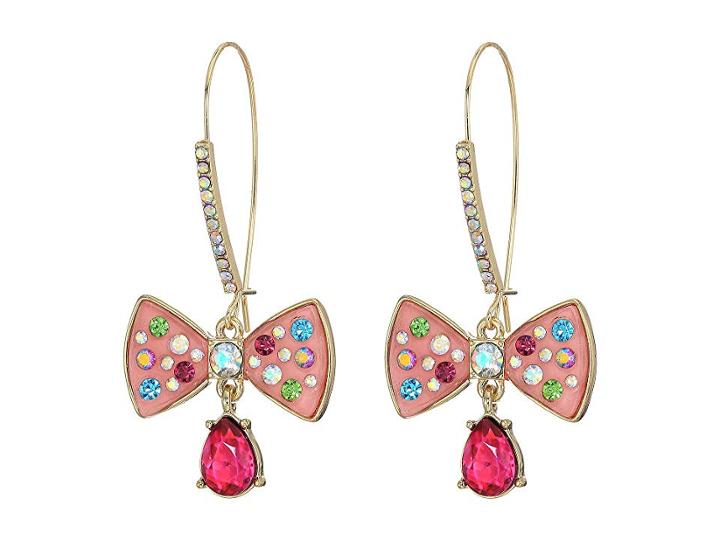 Betsey Johnson Skull Mixed Stone Linear Non-matching Earrings (pink) Earring