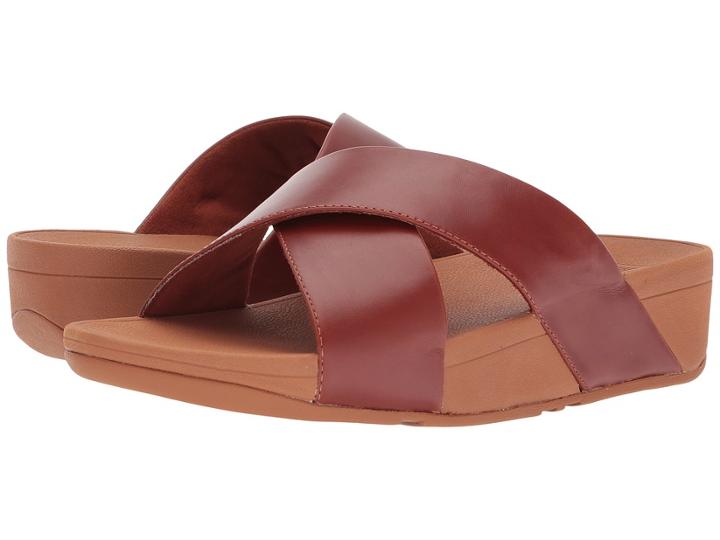 Fitflop Lulu Cross Slide Leather Sandal (cognac) Women's Sandals
