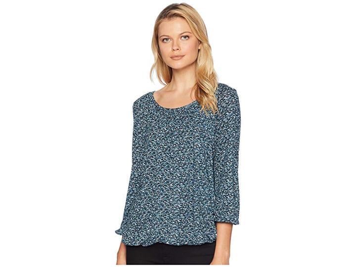Michael Michael Kors Space Dye Tweed Peasant Top (black/luxe Teal) Women's Clothing