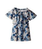 Chloe Kids Mini Me Floral Print Knots Details (big Kids) (marine Bleu) Girl's Dress