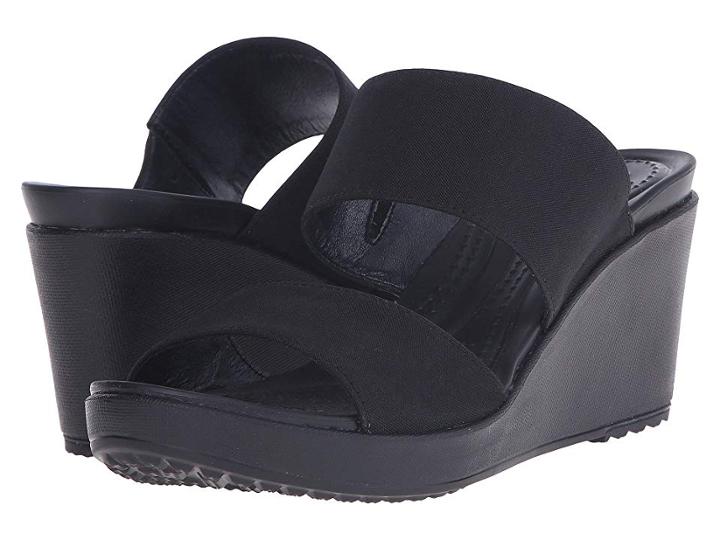 Crocs Leigh Ii 2-strap Wedge (black/black) Women's Wedge Shoes